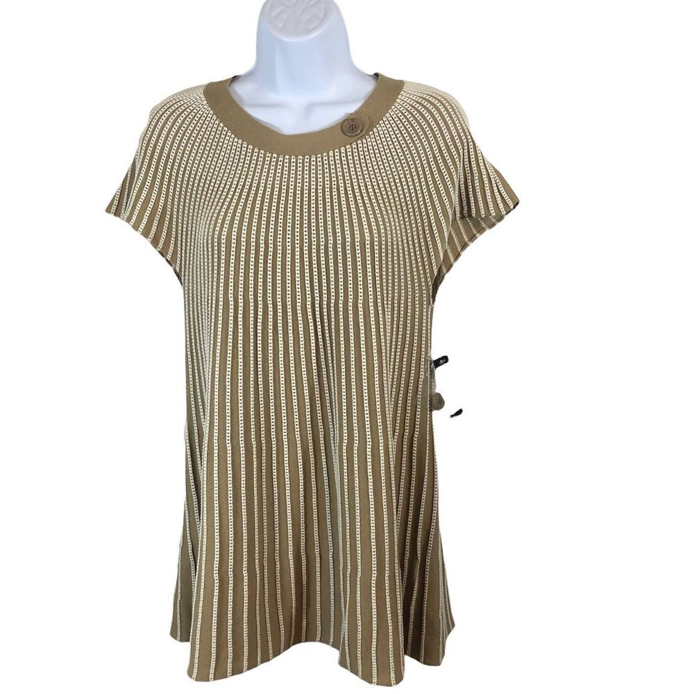 Madison‎ Moroccan Bazaar Tan and White Long Tunic Style Top Women's SZ S NWT
